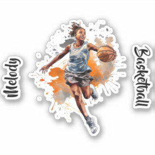 Girls Basketball Watercolor Personalized Sticker