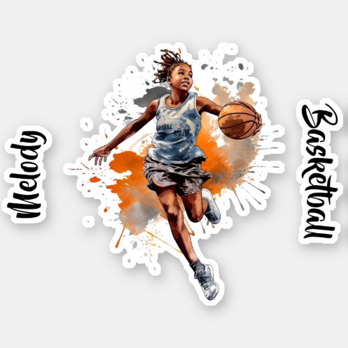 Girls Basketball Watercolor Personalized Sticker