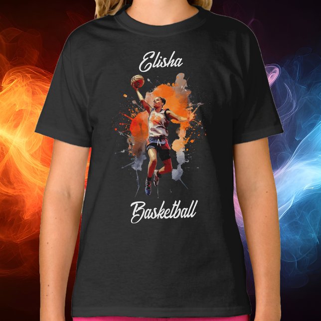Girls Basketball Watercolor Personalized T-Shirt (Girls Basketball Watercolor Personalized T-Shirt)