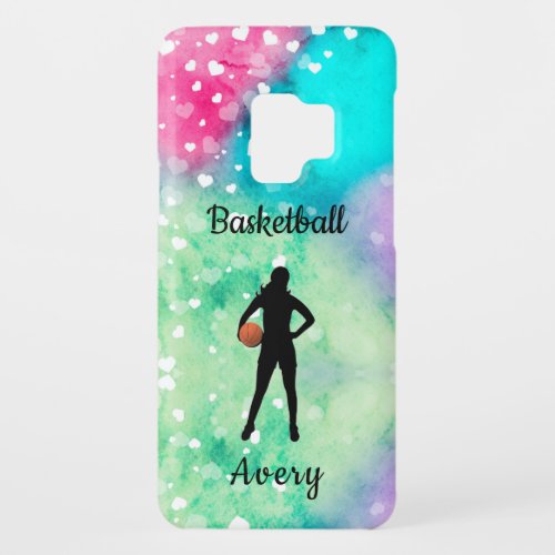 Girls Basketball Watercolor with Floating Hearts  Case_Mate Samsung Galaxy S9 Case
