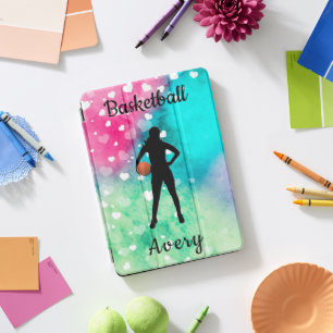 Girls Basketball Watercolor with Floating Hearts iPad Pro Cover