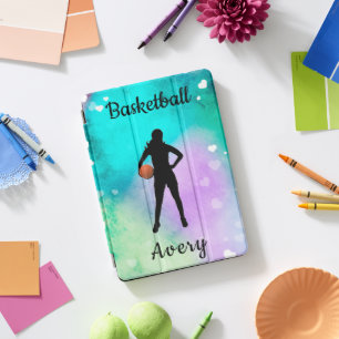 Girls Basketball Watercolor with Floating Hearts iPad Pro Cover