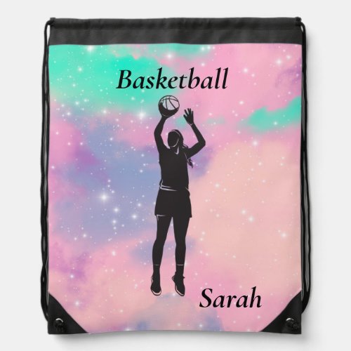 Girls Basketball With Watercolor background Girls  Drawstring Bag