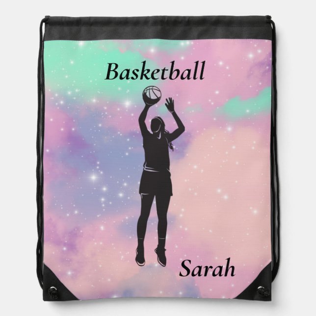 Girls Basketball With Watercolor background Girls  Drawstring Bag (Front)
