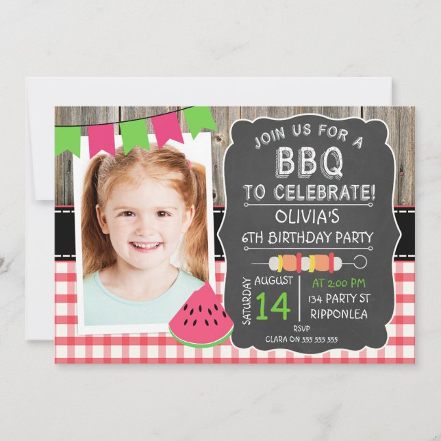 Girls BBQ Photo Birthday Party Invitation (Front)