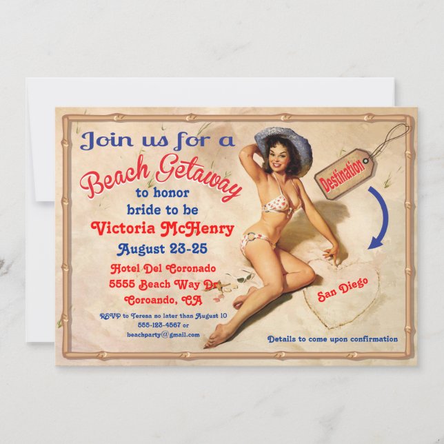 Girls Beach Getaway Weekend Party Invitations (Front)