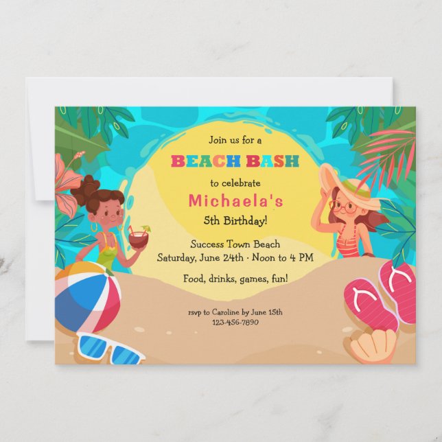 Girl's Beach Party Invitation (Front)