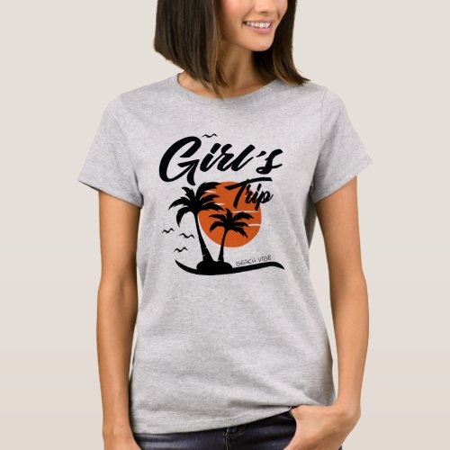 Girls Beach Trip Palm Tree Sun T_Shirt