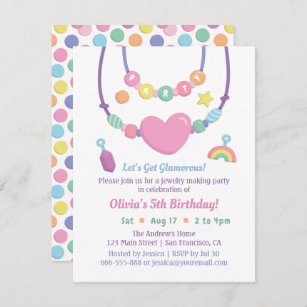 Girls Beads And Jewelry Making Party Invitations