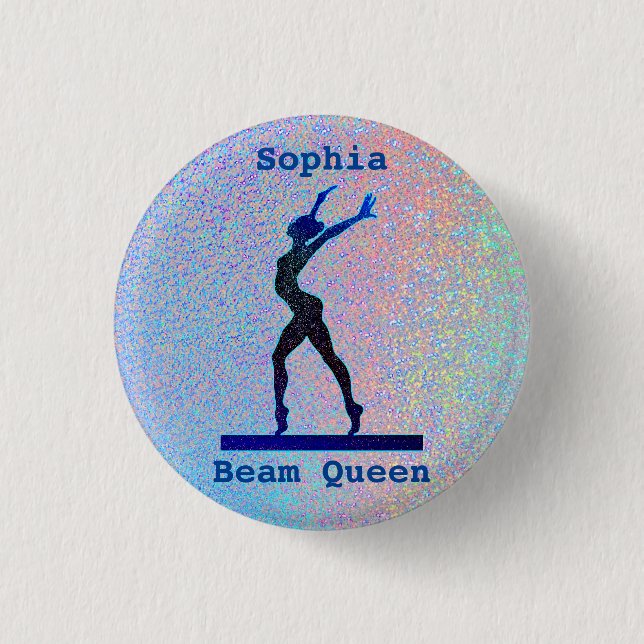 Girls Beam Queen Holographic Gymnastics Button (Front)