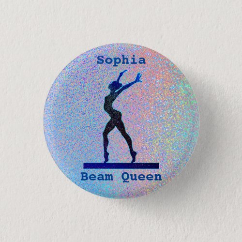 Girls Beam Queen Holographic Gymnastics Button
