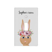 Girls Beautiful Floral Watercolor Rabbit and Name Light Switch Cover
