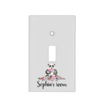 Girls Beautiful Flowers Watercolor Panda and Name Light Switch Cover