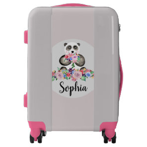 Girls Beautiful Flowers Watercolor Panda and Name Luggage