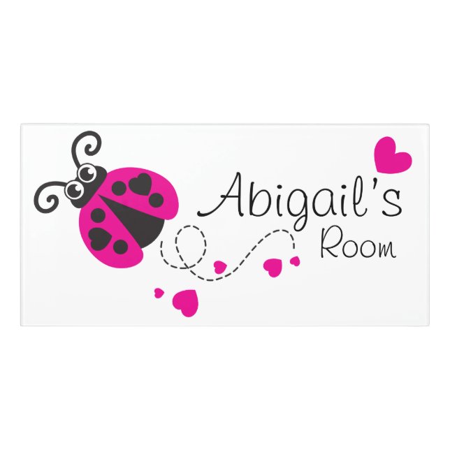 Girls bedroom pink ladybug ladybird name sign (Classic Front)