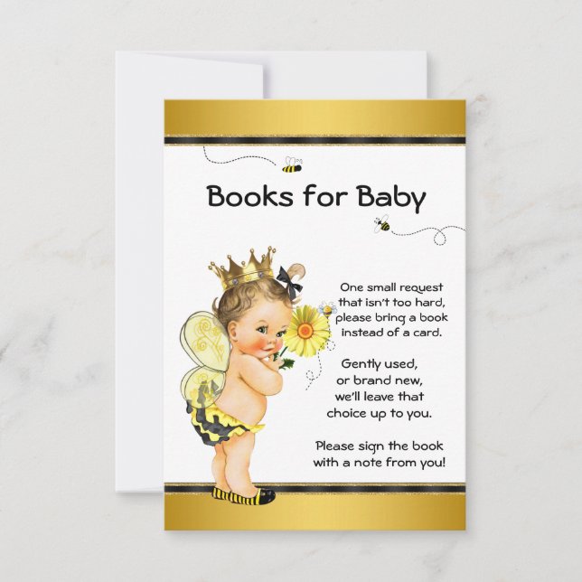 Girls Bee Bring A Book Baby Shower Inserts Invitation (Front)