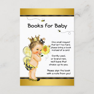 Girls Bee Bring A Book Baby Shower Inserts Invitation