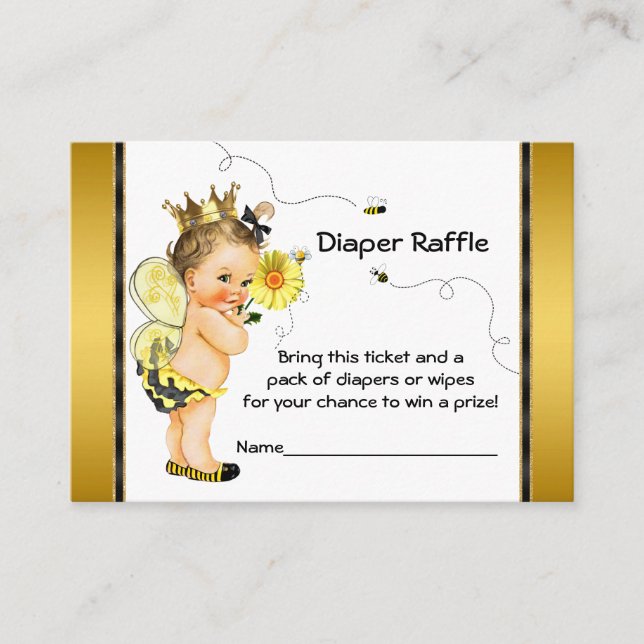 Girls Bee Diaper Raffle Ticket Enclosure Card (Front)