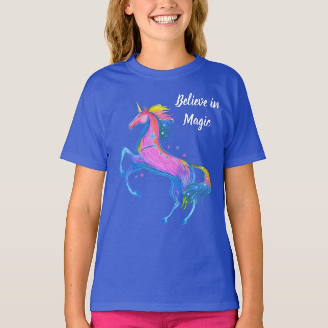 Girl's Believe in Magic Unicorn T-shirt (Front)