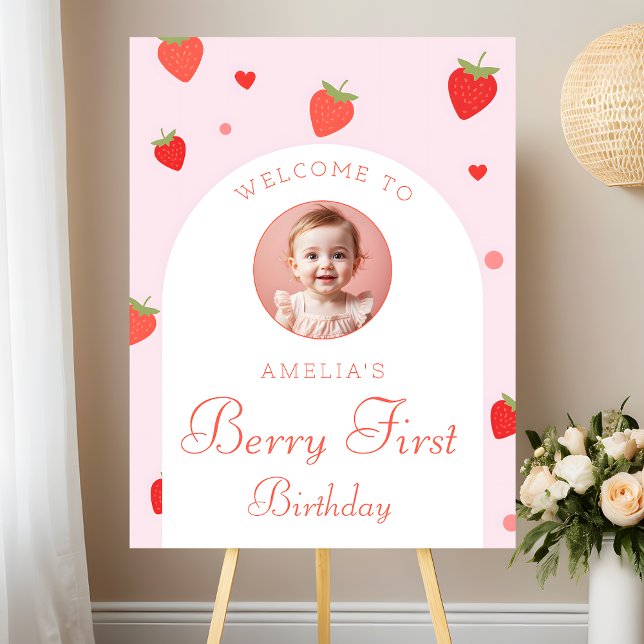 Girls Berry 1st Birthday Party Photo Welcome Sign (Creator Uploaded)