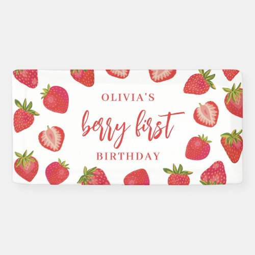 Girls Berry First strawberry 1st birthday party Banner
