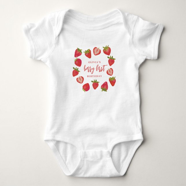Girl's Berry First Summe Strawberry 1st Birthday Baby Bodysuit (Front)
