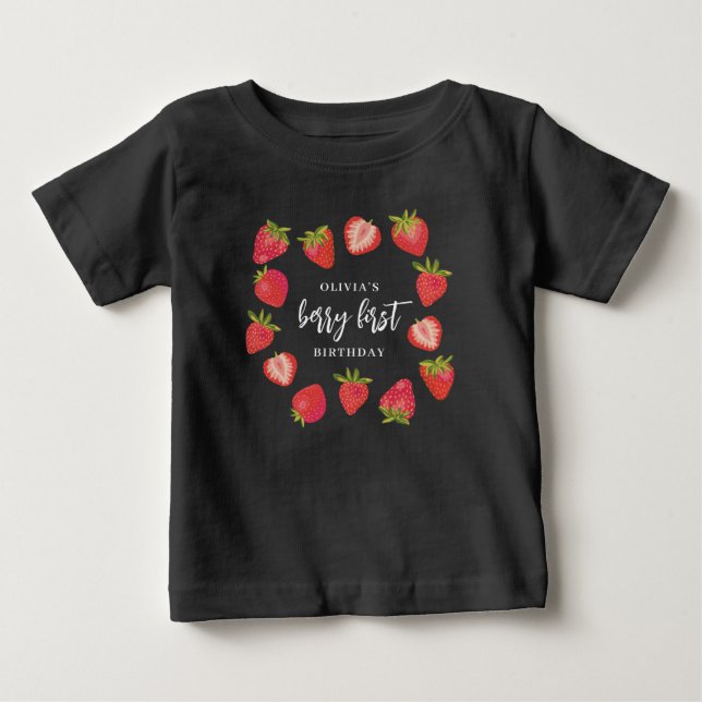Girl's Berry First Summe Strawberry 1st Birthday Baby T-Shirt (Front)