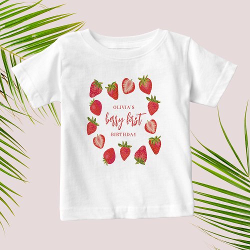 Girls Berry First Summer Strawberry 1st Birthday Baby T_Shirt