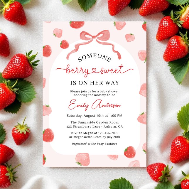 Girl's Berry Sweet Croquette Bow Baby Shower Invitation (Creator Uploaded)