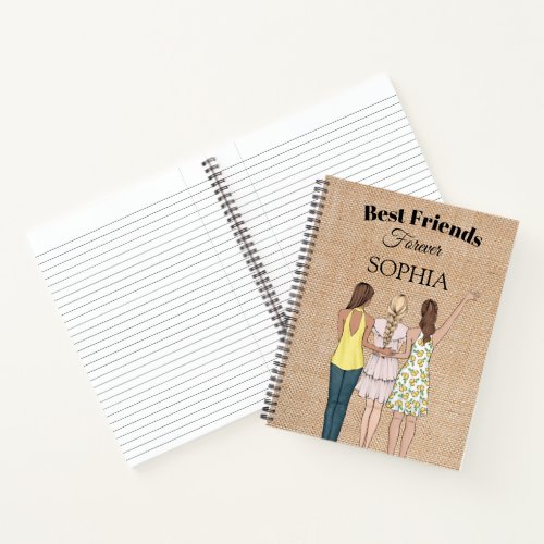 Girls Best Friends Rustic Hessian Spiral Notebook