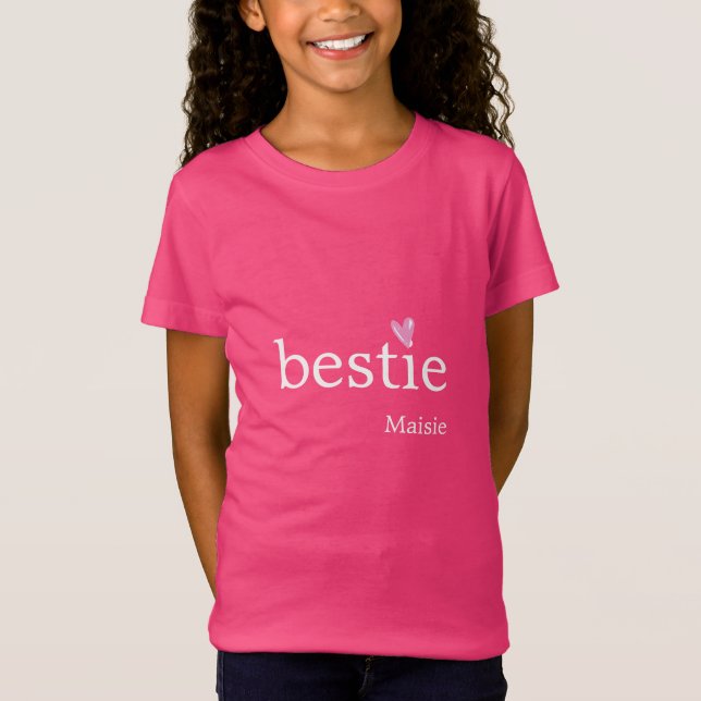 Girls Bestie Pink White Heart    T-Shirt (Front)