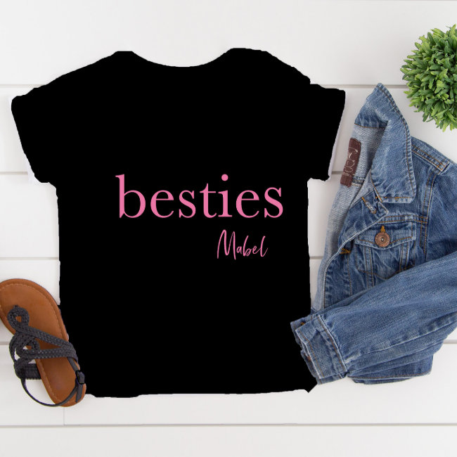 Girls Besties Black Pink Heart T-Shirt