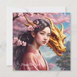 Girls between cherry blossoms holiday card