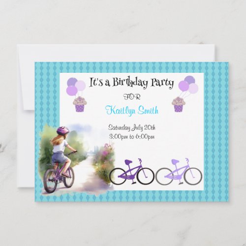 Girls Bicycle Birthday Party Invitation