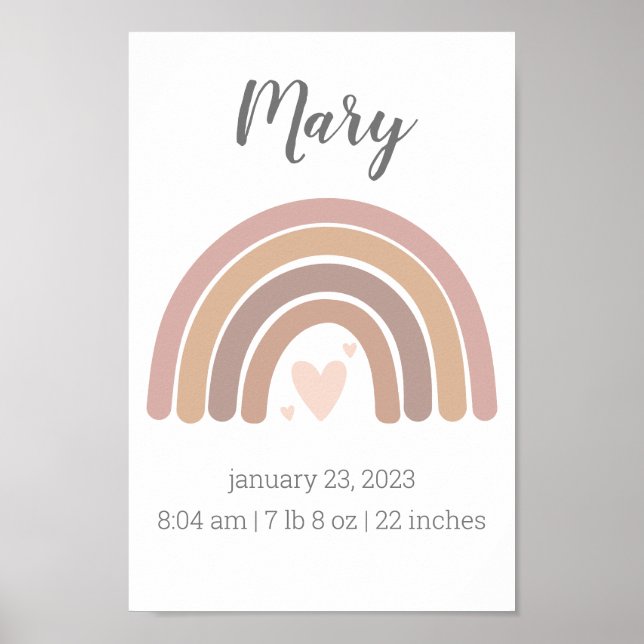 Girls Birth Stats Poster Personalized Rainbow (Front)