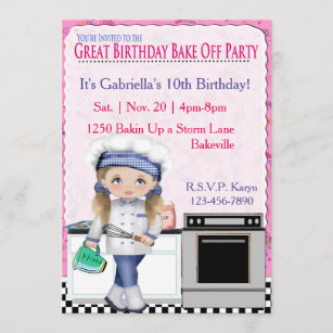 Girls Birthday Bake Off Party Invitation