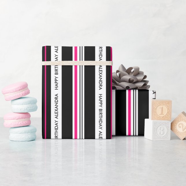 Girl's Birthday Black and Hot Pink Wrapping Paper (Baby Shower)