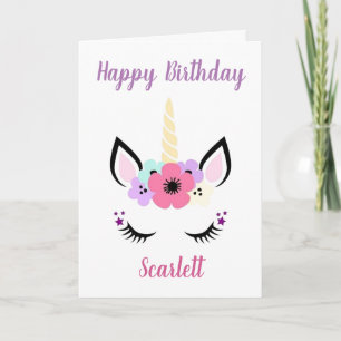 Girls Birthday Card - Unicorn Head Pink