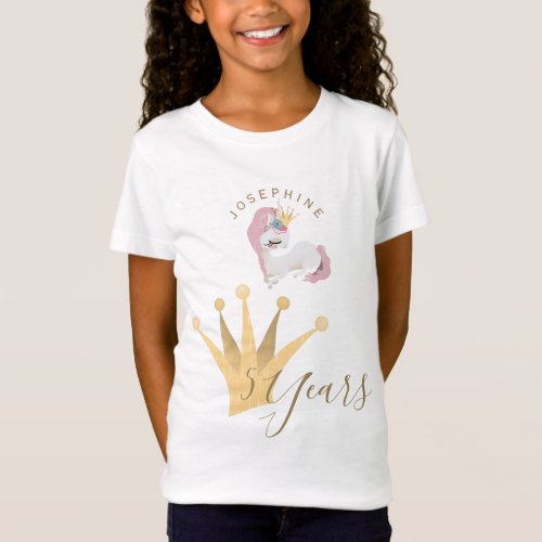 Girls birthday cute unicorn with gold crown T_Shirt