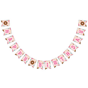 Girl's Birthday Donut Party - Party Flag Bunting