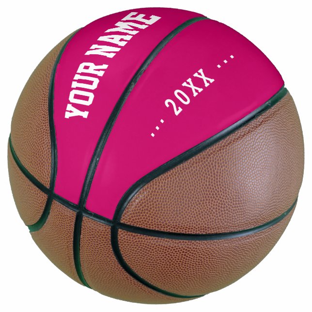 Girls Birthday gift idea custom name text pink Basketball (Angled)
