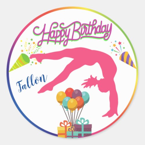 Girls Birthday Gymnastics Handspring Rainbow Trim  Classic Round Sticker