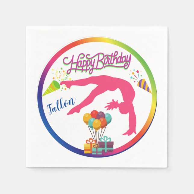 Girls Birthday Gymnastics Handspring Rainbow Trim  Napkins (Front)