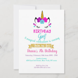 Girl's Birthday Invitation Unicorn Theme
