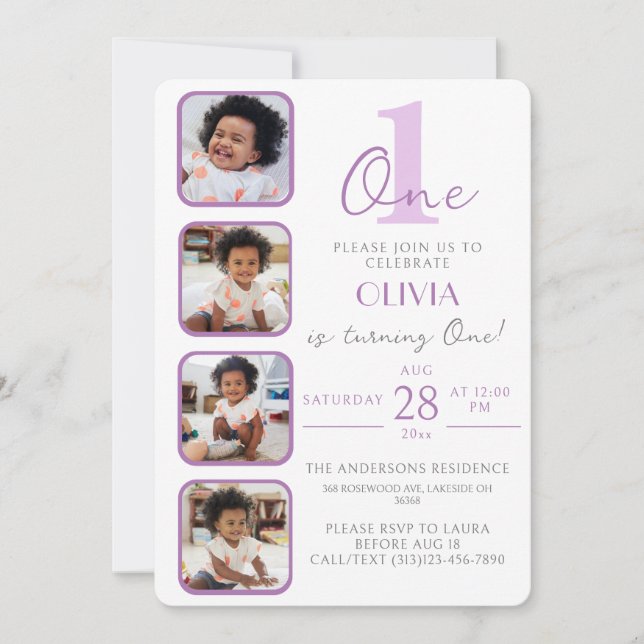 Girls Birthday Invitation With Photo Collage Image (Front)