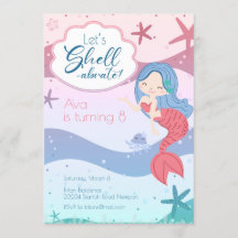 Girl's Birthday - Mermaid Shells - Invitation
