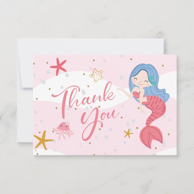 Girl's Birthday - Mermaid Shells - Thank You Card (Front)