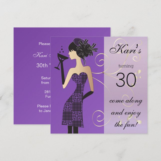 Girls Birthday or Bachelorette Bash in Purple Invitation (Front/Back)