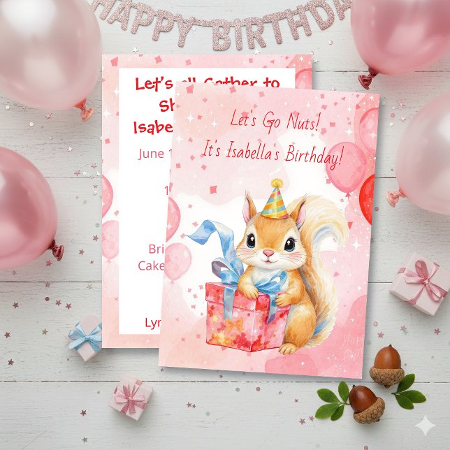 Girl's Birthday Party  | Adorable Squirrel   Invitation (Creator Uploaded)