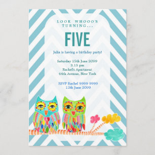 Girls Birthday Party Chevron Rainbow Owls Invite